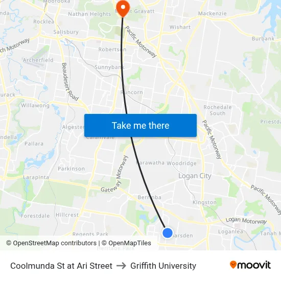 Coolmunda St at Ari Street to Griffith University map