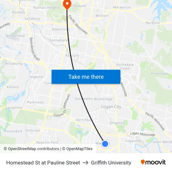 Homestead St at Pauline Street to Griffith University map