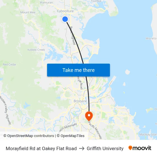 Morayfield Rd at Oakey Flat Road to Griffith University map