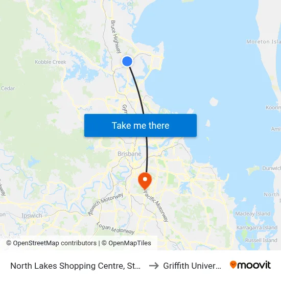 North Lakes Shopping Centre, Stop B to Griffith University map