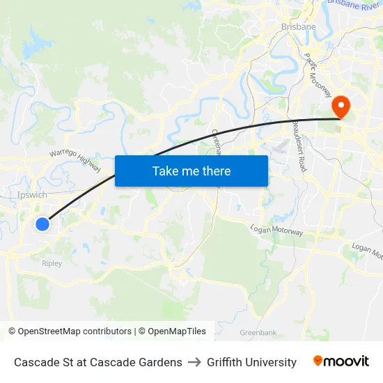 Cascade St at Cascade Gardens to Griffith University map