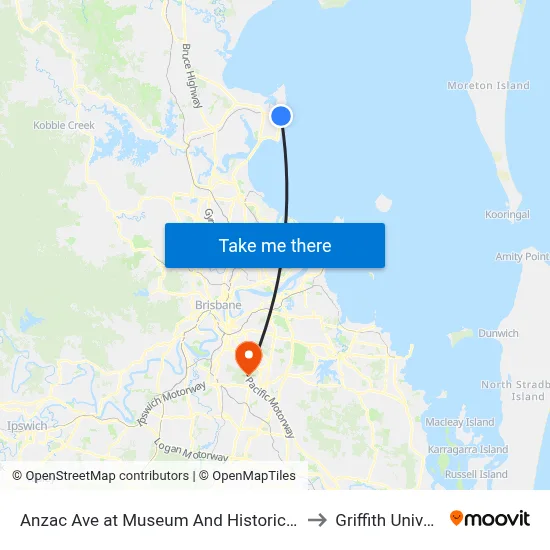 Anzac Ave at Museum And Historical Society to Griffith University map