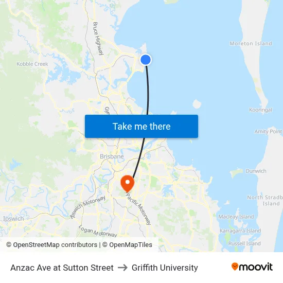 Anzac Ave at Sutton Street to Griffith University map