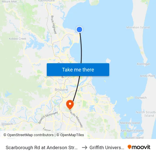 Scarborough Rd at Anderson Street to Griffith University map