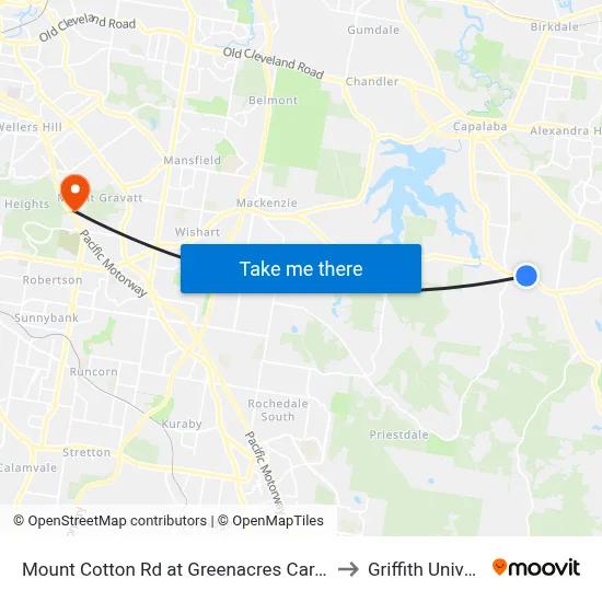 Mount Cotton Rd at Greenacres Caravan Park to Griffith University map