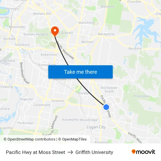 Pacific Hwy at Moss Street to Griffith University map