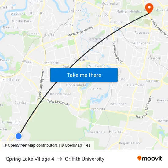 Spring Lake Village 4 to Griffith University map