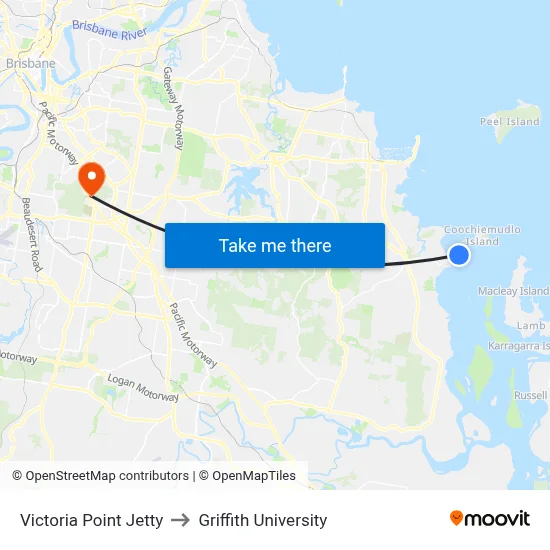 Victoria Point Jetty to Griffith University map