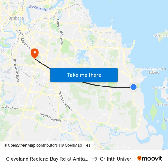 Cleveland Redland Bay Rd at Anita Street to Griffith University map