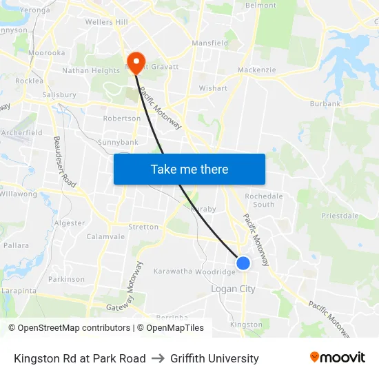 Kingston Rd at Park Road to Griffith University map