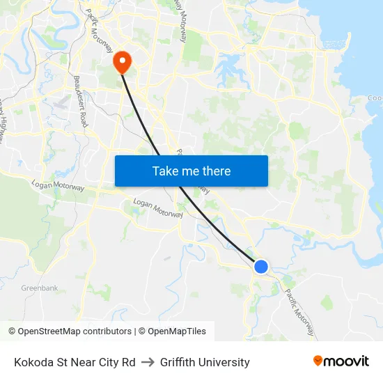 Kokoda St Near City Rd to Griffith University map