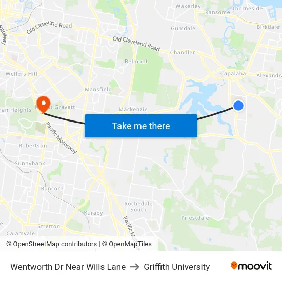 Wentworth Dr Near Wills Lane to Griffith University map