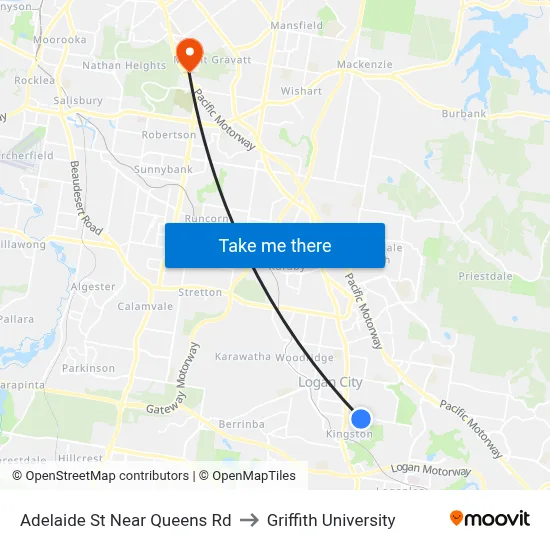 Adelaide St Near Queens Rd to Griffith University map