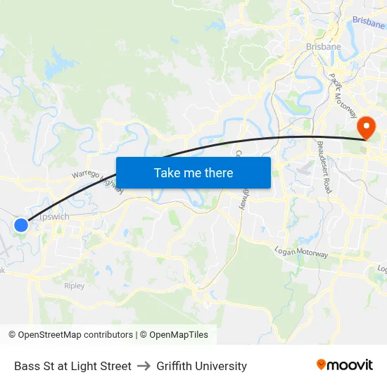 Bass St at Light Street to Griffith University map