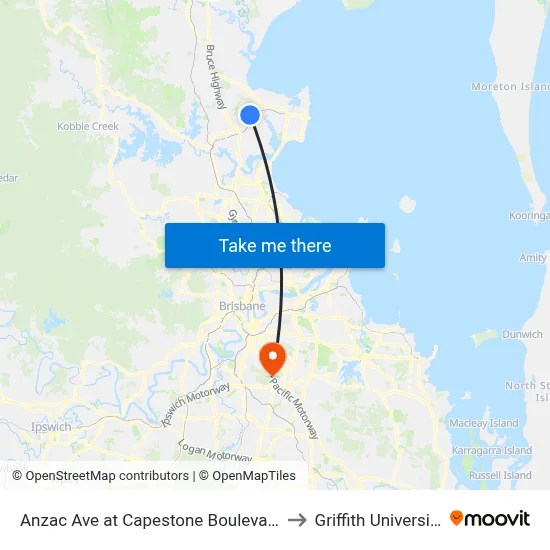 Anzac Ave at Capestone Boulevard to Griffith University map