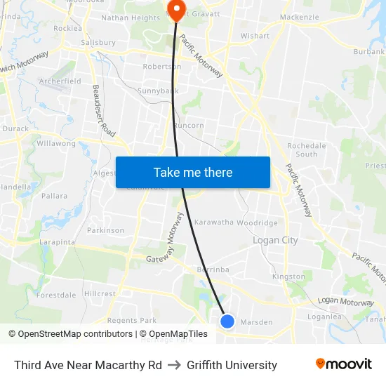 Third Ave Near Macarthy Rd to Griffith University map