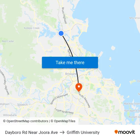 Dayboro Rd Near Joora Ave to Griffith University map