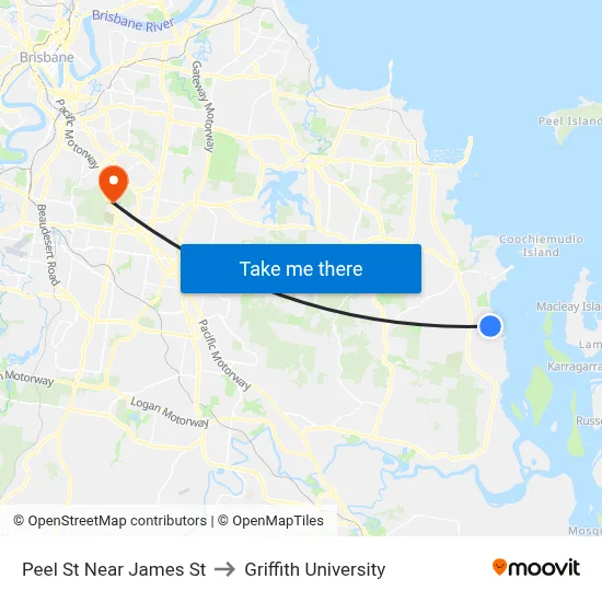 Peel St Near James St to Griffith University map
