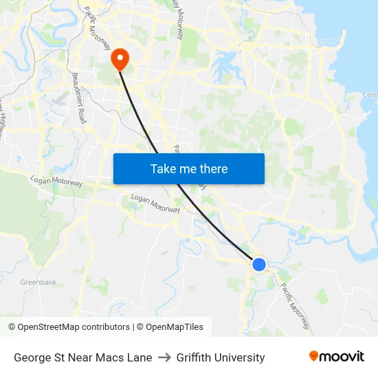 George St Near Macs Lane to Griffith University map