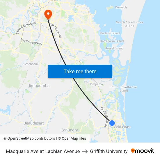 Macquarie Ave at Lachlan Avenue to Griffith University map