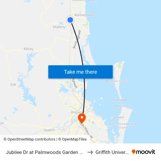 Jubilee Dr at Palmwoods Garden Village to Griffith University map