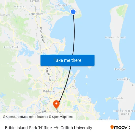 Bribie Island Park 'N' Ride to Griffith University map