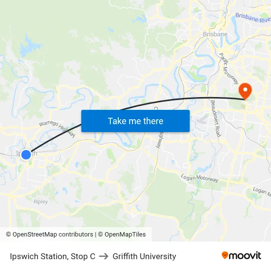 Ipswich Station, Stop C to Griffith University map