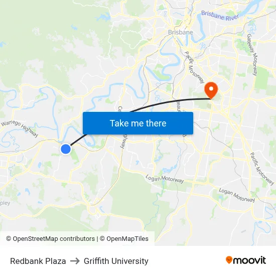 Redbank Plaza to Griffith University map