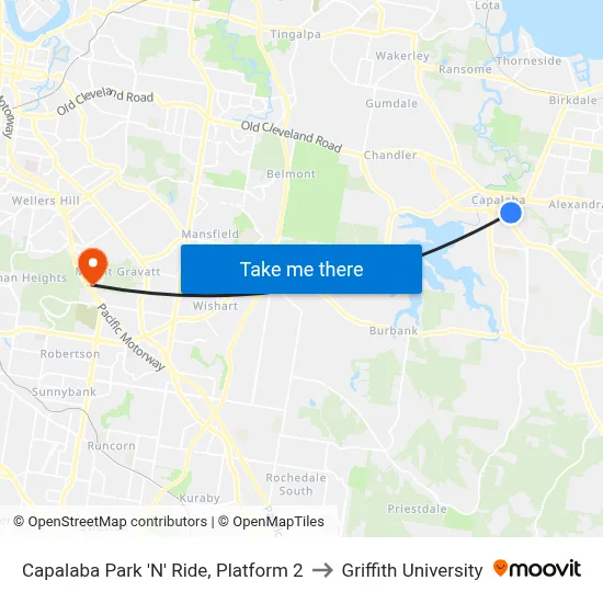 Capalaba Park 'N' Ride, Platform 2 to Griffith University map