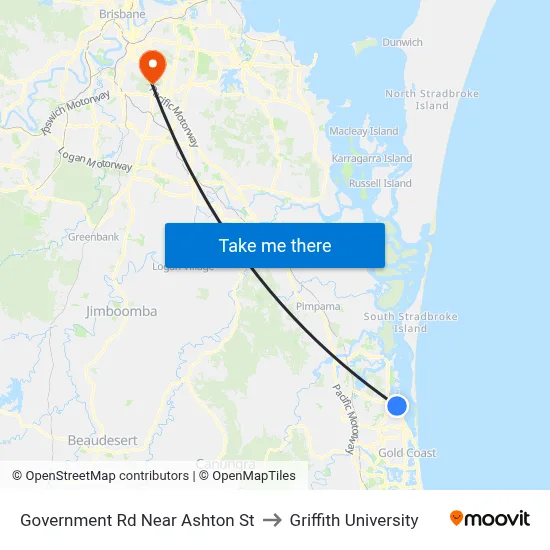 Government Rd Near Ashton St to Griffith University map