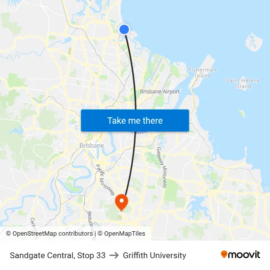 Sandgate Central, Stop 33 to Griffith University map