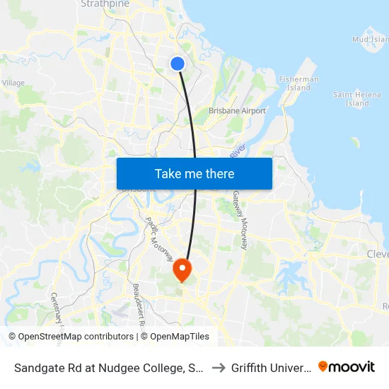 Sandgate Rd at Nudgee College, Stop 17 to Griffith University map