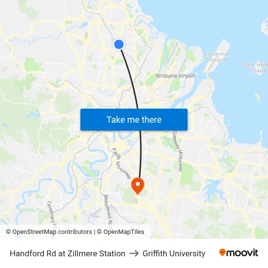 Handford Rd at Zillmere Station to Griffith University map