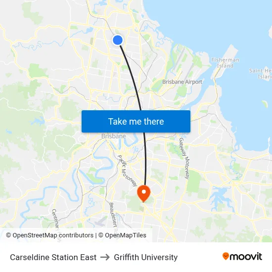 Carseldine Station East to Griffith University map