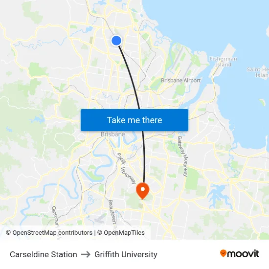 Carseldine Station to Griffith University map