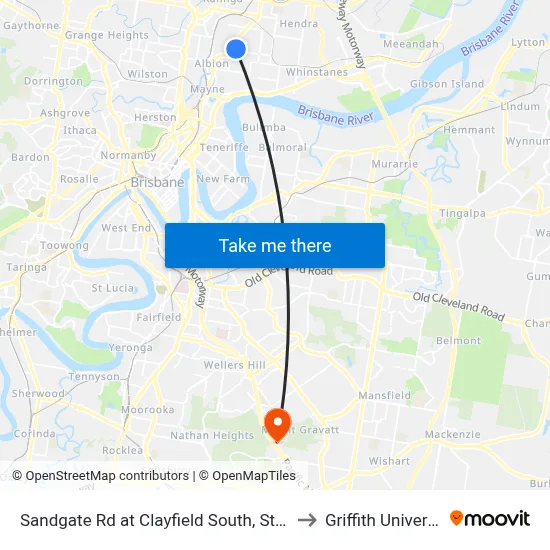 Sandgate Rd at Clayfield South, Stop 23 to Griffith University map