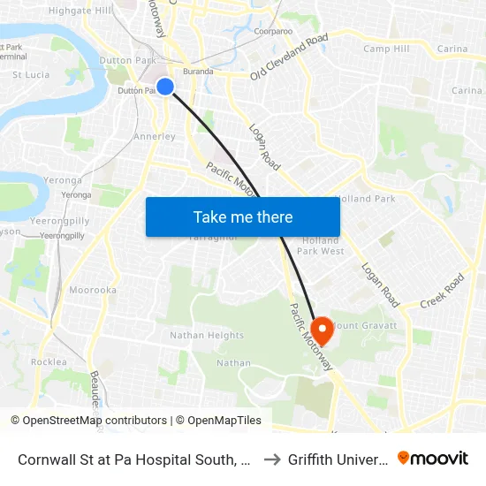 Cornwall St at Pa Hospital South, Stop 1 to Griffith University map