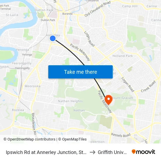Ipswich Rd at Annerley Junction, Stop 22/21 to Griffith University map