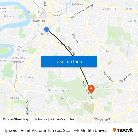 Ipswich Rd at Victoria Terrace, Stop 17 to Griffith University map