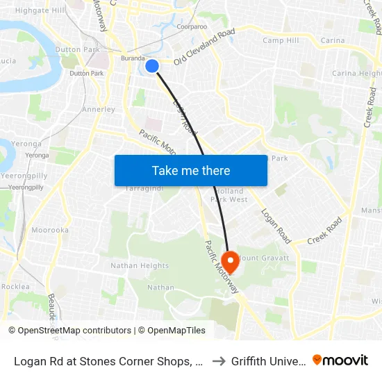 Logan Rd at Stones Corner Shops, Stop 17a to Griffith University map