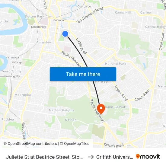Juliette St at Beatrice Street, Stop 19 to Griffith University map