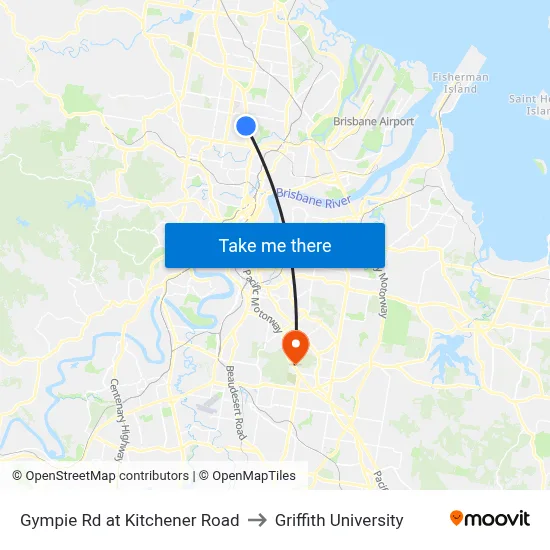 Gympie Rd at Kitchener Road to Griffith University map