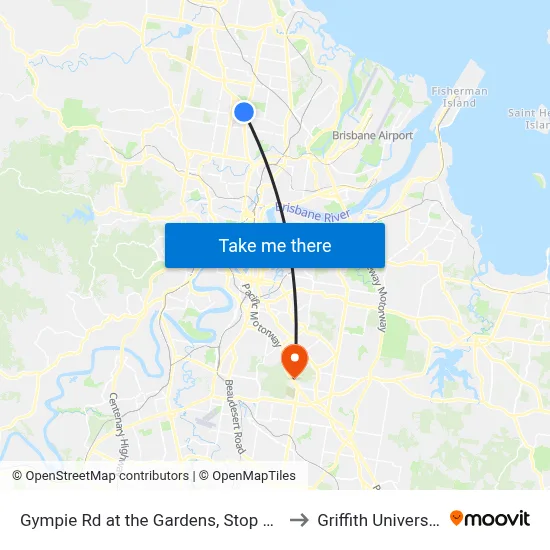Gympie Rd at the Gardens, Stop 38a to Griffith University map