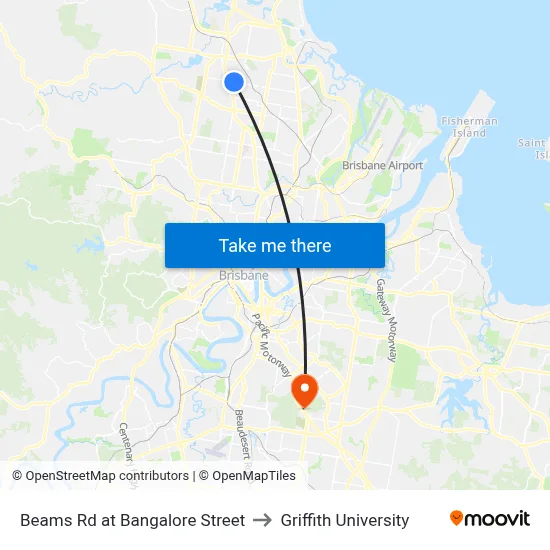 Beams Rd at Bangalore Street to Griffith University map