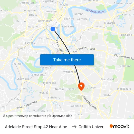 Adelaide Street Stop 42 Near Albert St to Griffith University map