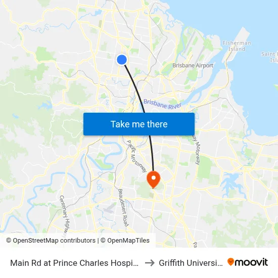 Main Rd at Prince Charles Hospital to Griffith University map