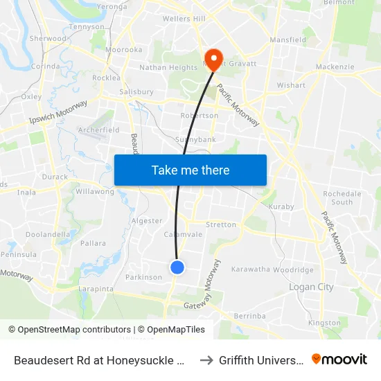 Beaudesert Rd at Honeysuckle Way to Griffith University map