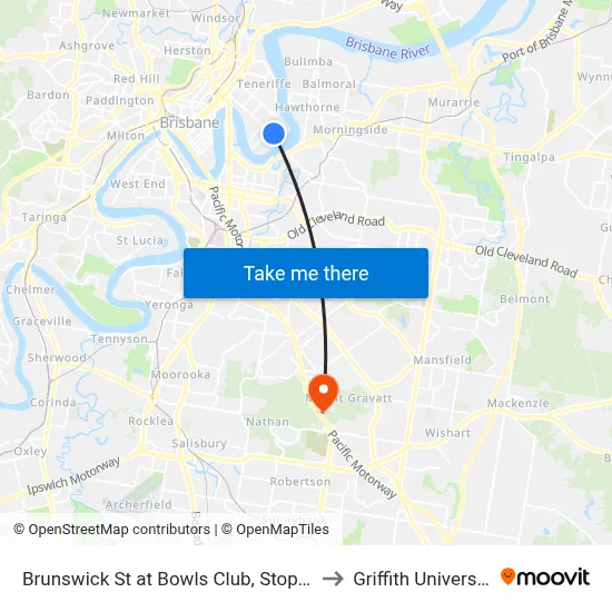 Brunswick St at Bowls Club, Stop 16 to Griffith University map