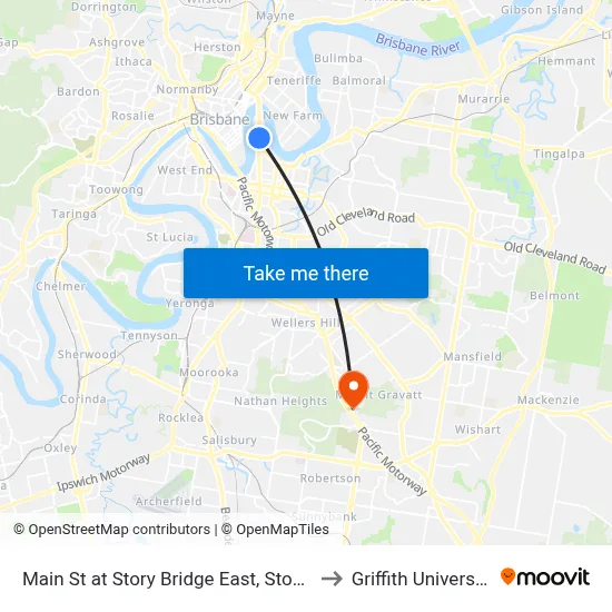 Main St at Story Bridge East, Stop 6 to Griffith University map