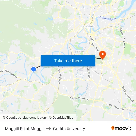 Moggill Rd at Moggill to Griffith University map